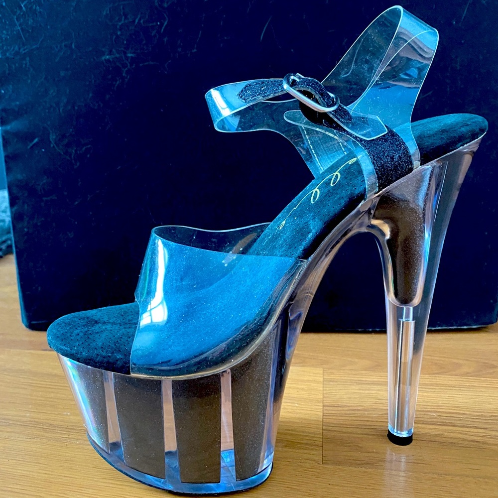 Ellie Womens Platform Heels 7 Exotic Dancer Black Transparent - NEW